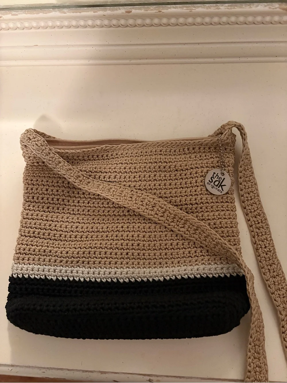The Sak Crochet Crossbody Bag - Beige, Black and Cream
